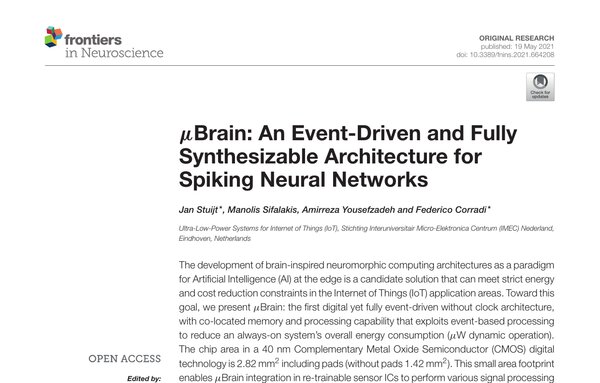 First page of Frontiers in Neuroscience 2021 paper